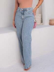 KISS ME LADY Kissmelady 1301 Calca Wide Leg Pantalona Sem Rasgo feminina lisa 1301 - Lavagem clara - Visão 5