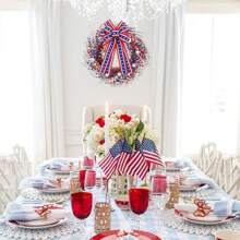 1入日紅白藍星星彩帶，花環彩帶，紅藍黃麻布美國國旗日樹頂飾品，門前戰爭紀念日裝飾，適用於日和所有季節 - 藍色 - 查看 4