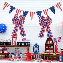 1入日紅白藍星星彩帶，花環彩帶，紅藍黃麻布美國國旗日樹頂飾品，門前戰爭紀念日裝飾，適用於日和所有季節 - 藍色 - 查看 5