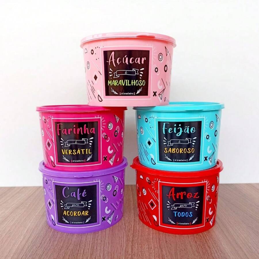 Kit p-Porta Mantimentos 5 Unidades Linha Colors 2L Multiuso Cozinha