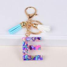 1 件紫色字母 A-Z 钥匙扣，适合母亲节礼物，女士钱包手提包树脂字母首字母吊坠带流苏生日毕业礼物，返校情人节