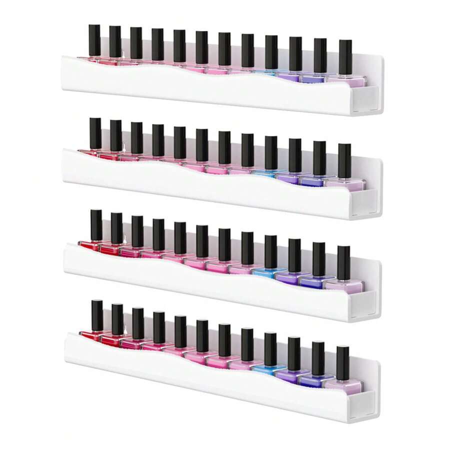 Nail Polish Wall Rack 4 Shelves 15 Inch White Acrylic Nail Polish Organizer For 4866 Bottles