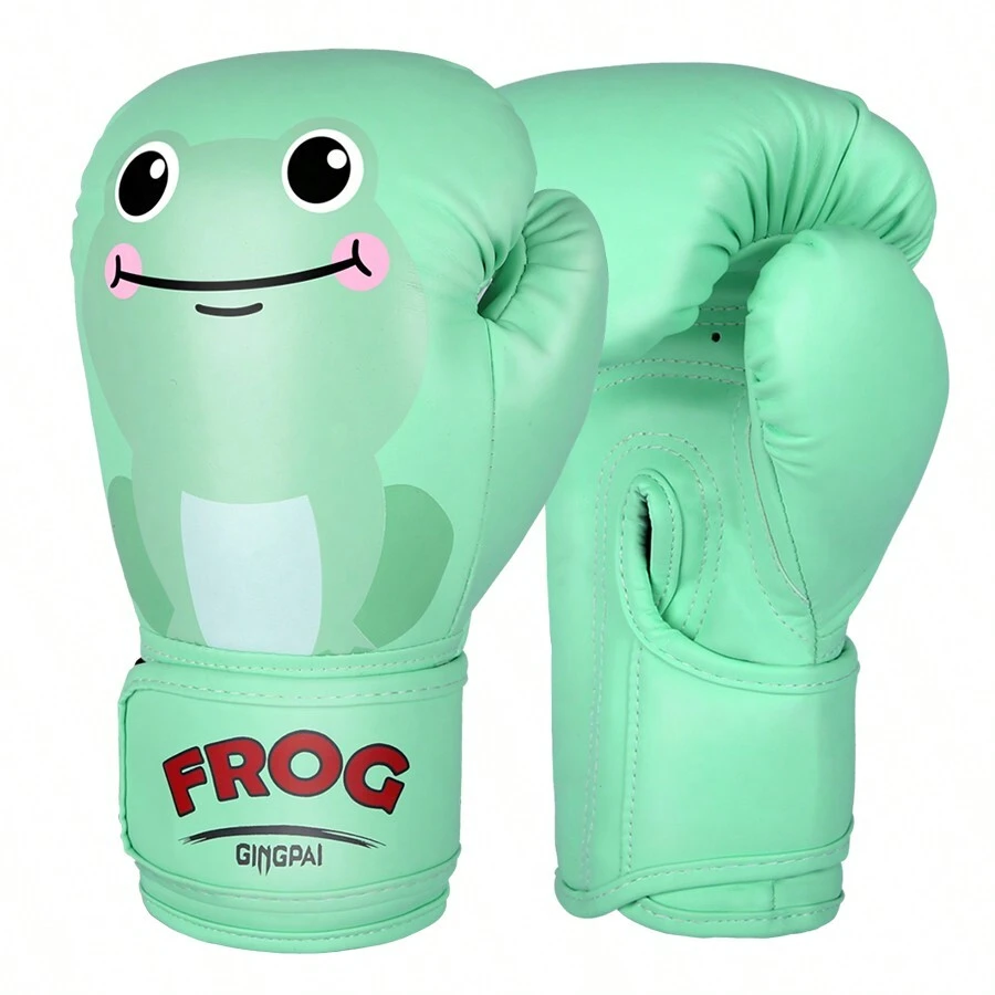 A Pair Of Youth Boxing Gloves With Cartoon Frog Design, Suitable For Boxing, Free Fighting And Punching Bag Training. - Green - View 1