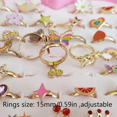 5pcs/Set Fashion Silver/Gold Tone Girl Alloy Rings, Children's Jewelry Gift, Adjustable Rings, Random Delivery (No Box)