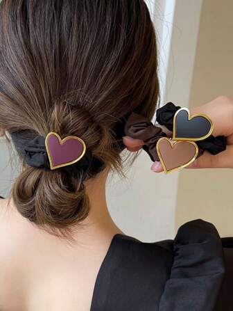 3pcs Alloy Fabric Hair Accessories Heart Hair Scrunchies Net Celebrity Elegant Hair Rope Simple Head Rope High-Grade Metal Rubber Band Hair Ties Ponytail Holders Hair Rope