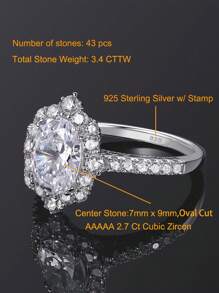 AIHUASI 1 pièce Bague de fiançailles pour femme en argent sterling 925, coupe ovale 7*9mm 2.7 ct AAAAA zircone cubique, halo floral, bijou de mariage fin, cadeau