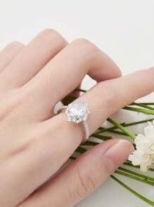 AIHUASI 1 pièce Bague de fiançailles pour femme en argent sterling 925, coupe ovale 7*9mm 2.7 ct AAAAA zircone cubique, halo floral, bijou de mariage fin, cadeau