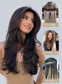 Clip In Hair Extensions Long Layered Wavy V-Shaped Hair Extension One Piece Hair Extensions With 5 Clips For Women Daily Use(Blonde) - Gold - View 5