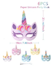 6 Piezas Máscara De Papel Temática De Unicornio, Máscara De Fotos De Colores Mixtos Accesorio De Cabina De Fotos Para Fiesta De Cumpleaños De Amigos Felices - Multicolor - Ver 3