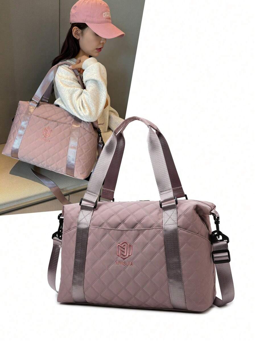 1 件女士简约钻石形状绗缝包旅行包手提包时尚健身包大容量多功能带多口袋干湿分离轻便可折叠便携式手提包适用于旅行、度假、商务、通勤、学校、办公室和郊游返校礼物送给朋友纯色尼龙刺绣字母时尚精致优雅商务休闲运动背包斜挎包男女学生旅行配件返校用品