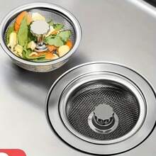 2pcs Kitchen Sink Strainer With Handle & Stopper Replacement Sink Drain Basket Stainless Steel Mesh Filter Strainers Waste Hole Trap For Hotels&Restaurant Kitchen - Silver - View 8