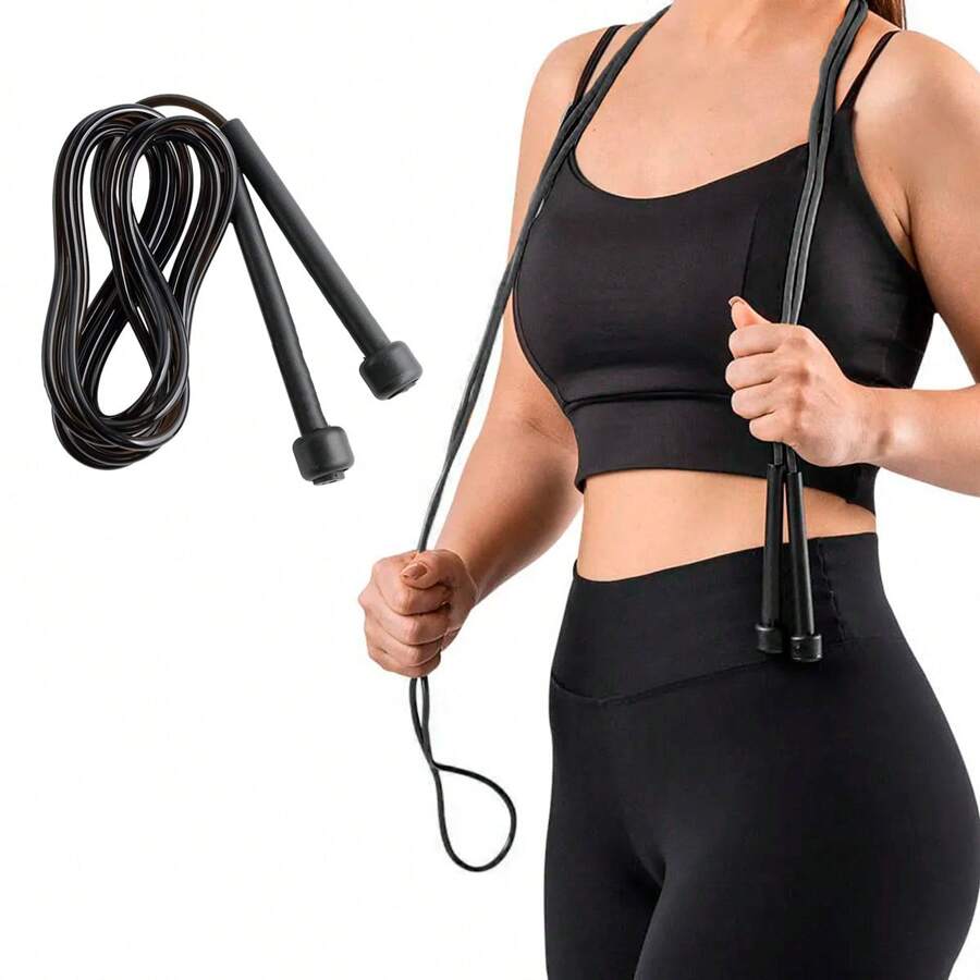 Corda De Pular Ajustável Para Exercícios Corda de Saltos Treino Funcional Academia Fitness - Preto - Visão 1