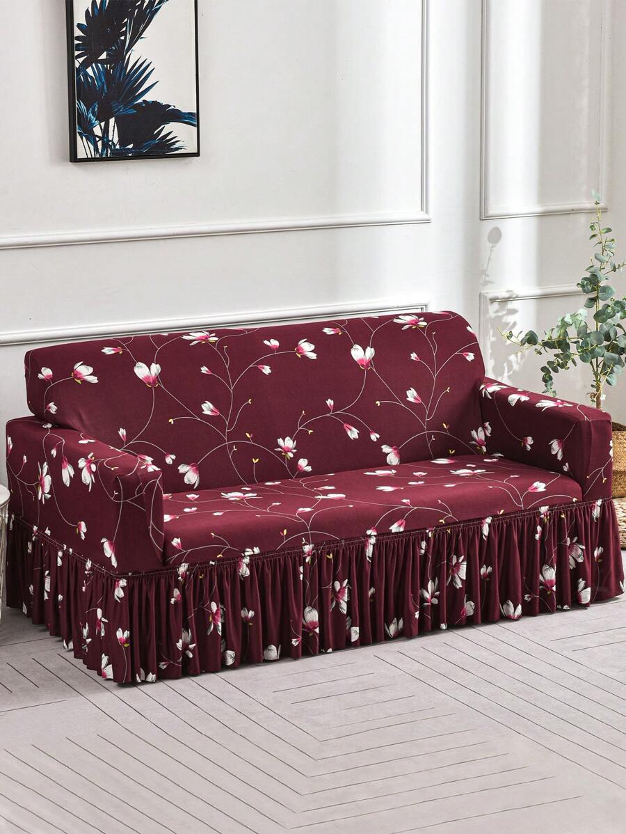 1 pieza de cubierta de sofá elástica con cobertura completa, tela de fibra de poliéster de estilo moderno, lavable a máquina, a prueba de polvo y de manchas, universal para las cuatro estaciones. - Burdeos - Ver 1