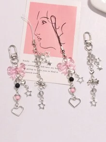 1 件甜美浪漫的 Y2K 风格女士蝴蝶结钥匙扣创意手机短链心形星星配件用于包包装饰情人节汽车配件包饰学校可爱哥特万圣节配件教师节圣诞节礼物创意包包配件挂绳带身份证夹汽车配件包饰 - 彩色 - 查看 1