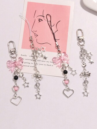 1pc Sweet And Romantic Y2K Style Women Bow Knot Keychain Creative Mobile Phone Short Chain Heart Star Accessory For Bag Decoration Valentine's Day Car Accessories Bag Charm School Cute Goth Halloween Accessories Teachers Day Christmas Gift Ideas Bag Accessories Lanyards With Id Holder Car Accessories Bag Charms