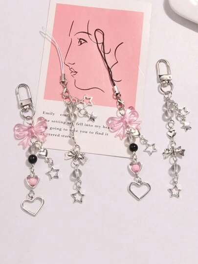 1 件甜美浪漫的 Y2K 风格女士蝴蝶结钥匙扣创意手机短链心形星星配件用于包包装饰情人节汽车配件包饰学校可爱哥特万圣节配件教师节圣诞节礼物创意包包配件挂绳带身份证夹汽车配件包饰