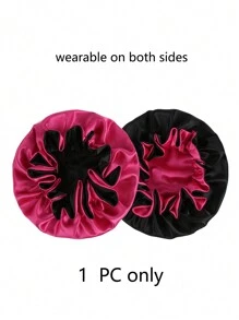 2pcs Elegant Breathable Satin Sleeping Cap - Elastic Sleep Shower Cap, Double Ruffle Trim, Women Silk Satin Sleeping Cap Sleep Bonnet - Black - View 7