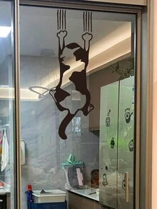 1入組靜電貼花玻璃門貼紙，爬行貓設計，創意貓形貼紙適用於廚房，陽臺，窗戶，書房，櫥櫃 - 黑色 - 查看 4