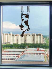 1入組靜電貼花玻璃門貼紙，爬行貓設計，創意貓形貼紙適用於廚房，陽臺，窗戶，書房，櫥櫃 - 黑色 - 查看 2