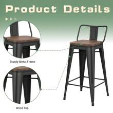 Andeworld Metal Bar Stools Set Of 4 Counter Height Industrial Bar Stools With Wood Seat - Black - View 2