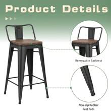 Andeworld Metal Bar Stools Set Of 4 Counter Height Industrial Bar Stools With Wood Seat - Black - View 3