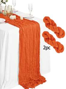 2pcs Country Style Cheese Cloth Tablecloth, Cheese Cloth Fabric Table Runner In Burnt Orange Color, Suitable For Birthday, Wedding And Banquet With Halloween Cheese Cloth Clothing, Cheese Cloth Runner, And Bohemian Tablecloth For Runners - Orange - View 5