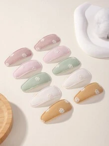 10pcs Cloth Material Printed Morandi Color Tone Hair Clips, Suitable For Children And Baby Girls' Fringes
