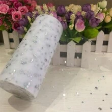 10 碼 6 英寸銀漆亮片軟蕾絲捲軸，適用於派對裝飾 DIY 手工藝，芭蕾舞裙配件，婚禮背景布幕，舞台裝飾，縫紉網布 - 彩色 - 查看 27