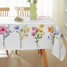 1pc Rectangular Floral & Dragonfly Waterproof Polyester Tablecloth, Colorful Anti-Wrinkle & Anti-Spill Table Cover, Suitable For Outdoor Picnic & Party Dining In Spring And Summer - Multicolor - View 5