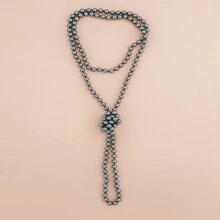 1 件 D EXCEED 手工打结仿珍珠玻璃珍珠长项链，适合女性日常佩戴、舞会、婚礼、活动、母亲节、教师节礼物 - 白色 - 查看 7