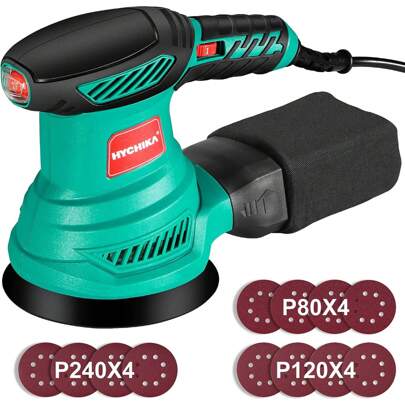 Orbital Sander, HYCHIKA 300W 13000RPM Random Orbital Sander, 6 Variable Speeds, 125mm 12Pcs Sandpapers, Electric Sander With Dust Collection Ideal For Sanding, Polishing Wood, DIY, Home Improvements