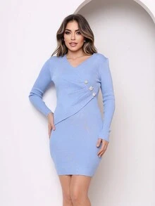 VESTIDO MANGA LONGA FEMININO DE MODAL - Azul bebê - Visão 3