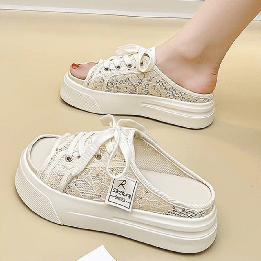 Sandalias de cuña con suela antideslizante y gruesa transpirable con cordones para mujer, con tacón de cuña