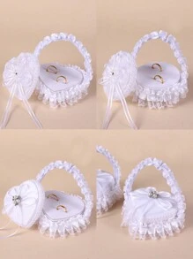 1 pieza Cojín de anillo para niña de las flores en boda con forma de corazón con encaje, caja de anillo con perlas y rhinestones en forma de corazón, cojín portador de anillo para niña de las flores, soporte para anillo de compromiso, caja de anillo con mariposa de encaje, caja de joyería, caja de almacenamiento de anillos de boda, soporte portador de anillo, cesta con mariposa para fiesta de boda, propuesta, declaración, cojín de anillo pequeño portátil, caja de anillo para el Día de San Valentín