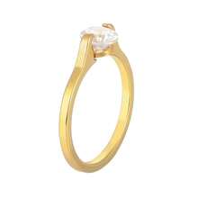 1pc Gold Plated Single Diamond Stainless Steel Ring With Rhinestone Detail For Women. Suitable For Daily Wear And Party Occasions.