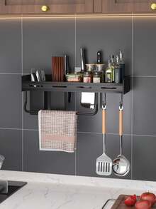 Treo Giá đỡ gia vị Giá treo tường Dụng cụ giữ dao Lưu trữ Giá đỡ Bộ đồ ăn Cái giá Phòng bếp Giá đỡ Gia vị Giá để đồ Gắn trên tường - màu đen - Xem 4