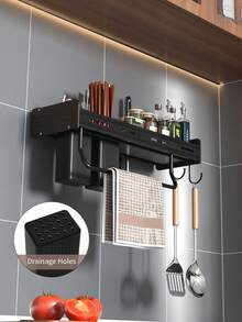 Treo Giá đỡ gia vị Giá treo tường Dụng cụ giữ dao Lưu trữ Giá đỡ Bộ đồ ăn Cái giá Phòng bếp Giá đỡ Gia vị Giá để đồ Gắn trên tường - màu đen - Xem 2