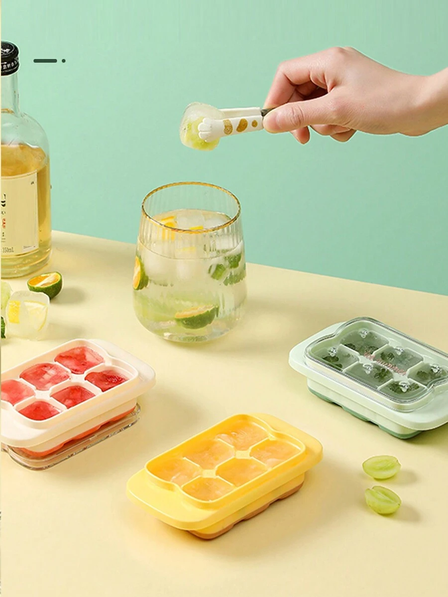 1pc Small Silicone Ice Cube Tray With Lid And Soft Base, Easy Release 6 Cubes - Yellow - View 1