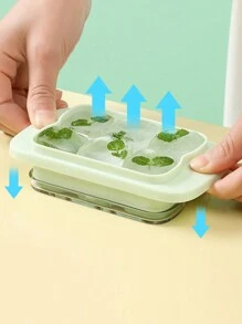 1pc Small Silicone Ice Cube Tray With Lid And Soft Base, Easy Release 6 Cubes - Yellow - View 3