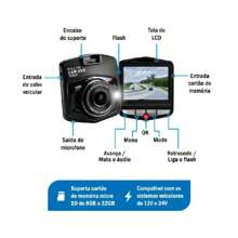 Camera Veicular Automotiva Filmadora Frontal Noturna Full HD 1080p 30Fps Tela LCD 2,5' Polegadas DVR Carro - Preto - Visão 5
