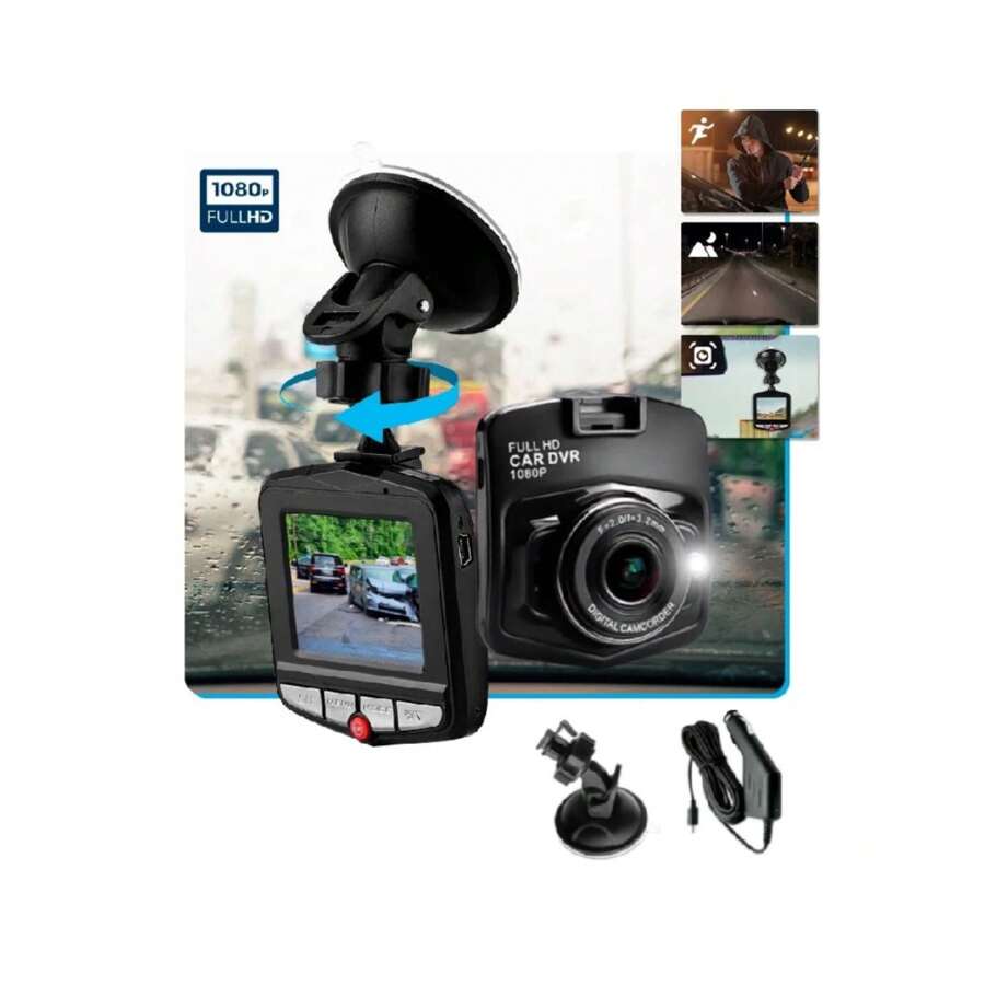 Camera Veicular Automotiva Filmadora Frontal Noturna Full HD 1080p 30Fps Tela LCD 2,5' Polegadas DVR Carro - Preto - Visão 1