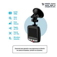 Camera Veicular Automotiva Filmadora Frontal Noturna Full HD 1080p 30Fps Tela LCD 2,5' Polegadas DVR Carro - Preto - Visão 2