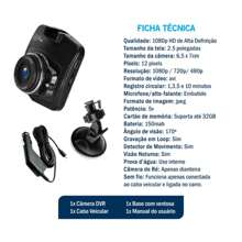Camera Veicular Automotiva Filmadora Frontal Noturna Full HD 1080p 30Fps Tela LCD 2,5' Polegadas DVR Carro - Preto - Visão 6
