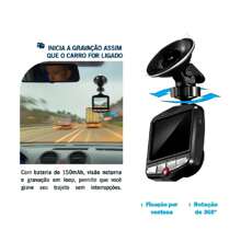 Camera Veicular Automotiva Filmadora Frontal Noturna Full HD 1080p 30Fps Tela LCD 2,5' Polegadas DVR Carro - Preto - Visão 3