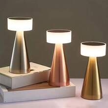 1個便攜式金屬led桌燈,無線金屬桌燈,3色觸控控制可充電燈,3級亮度房間裝飾桌燈,床頭燈,餐廳燈 - 三色變光 - 查看 1