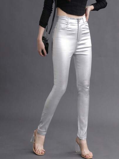 OK@Y pantalones SKINNY estirable metalicos de tiro alto