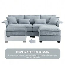 95*66"Oversized Luxury Sectional Sofa With Bentwood Armrests,3 Seat Upholstered Indoor Furniture With Double Cushions,L Shape Couch With Ottoman For Living Room,Apartment,3 Colors - Màu xanh lam - Xem 6
