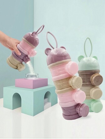 Estilo opcional/1 set de 3 tarros pequeños/1 set de 4 tarros pequeños, caja para leche en polvo para bebés, dispensador portátil de alimentos complementarios para exteriores, contenedor sellado multicapa independiente para leche en polvo para bebés, caja de almacenamiento de leche en polvo conveniente de 3 capas (Los patrones en las latas de leche en polvo no son rasguños, solo impresiones, similares a la textura de la parte posterior, y los puntos negros se forman por residuos de carbono durante el proceso de inyección, seguros de usar)