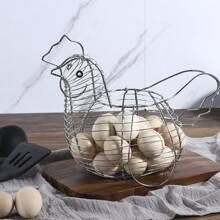 Cesta de alambre de metal para huevos de 1 pieza, estilo vintage de almacenamiento rústico en forma de gallina con asa - Multicolor - Ver 11