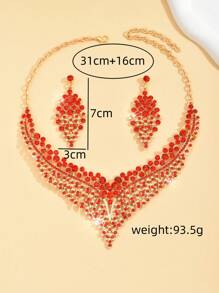 3pcs Bridal Jewelry Set, Necklace & Bracelet, With Rhinestones & Zirconia, For Wedding Dress, High-End Accessory